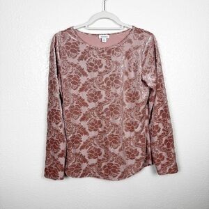 Sundance Burnout Velvet Floral Powder Blush Long Sleeve Top Size Medium
